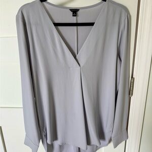 Ann Taylor Light Gray V-Neck Blouse